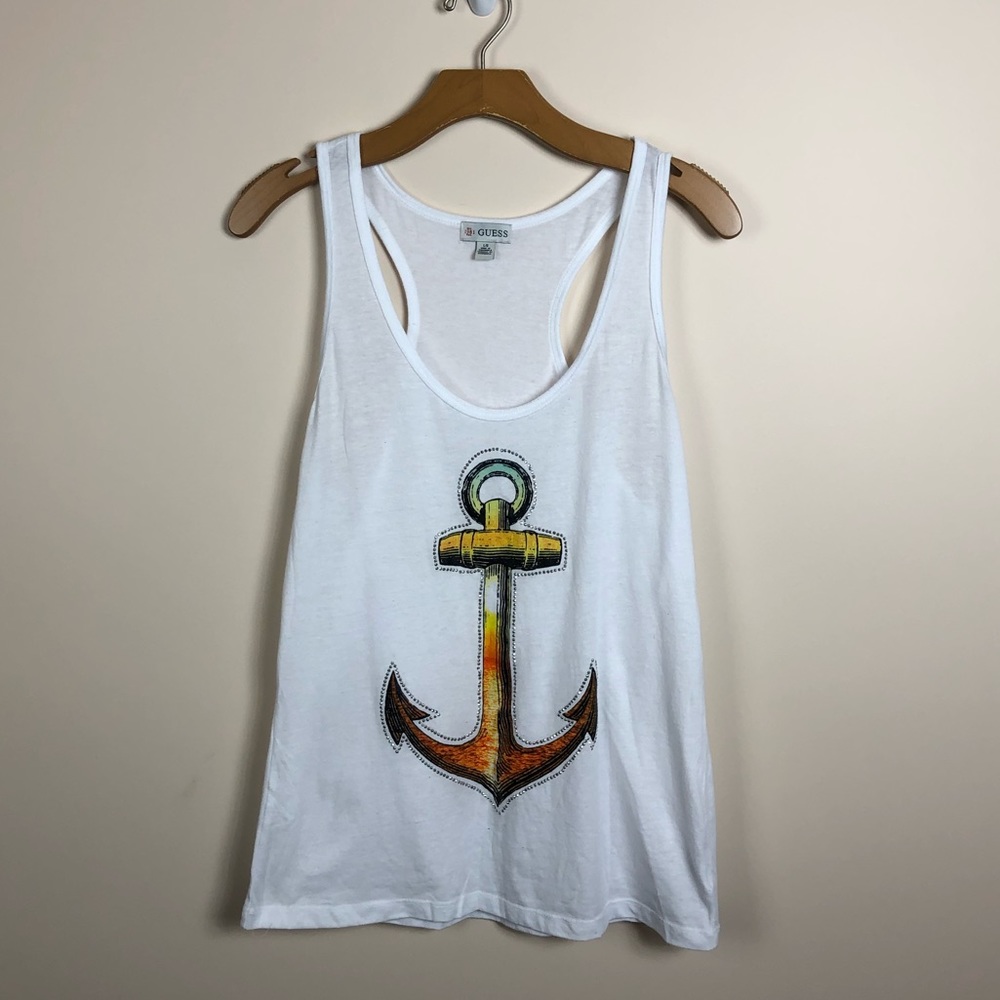 GUESS Sunset Anchor Racerback Tank Top, Large